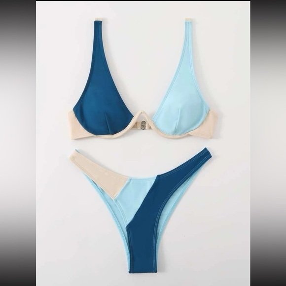 Small color block underwire High Cut bikini swimsuit TOP - Picture 3 of 7